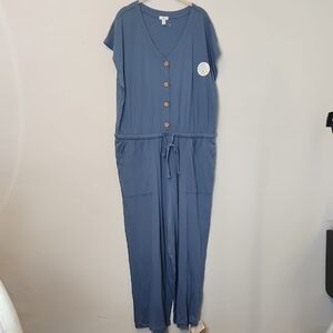 1X Dip Blue NWT wide leg  cotton jumpsuit.      E53